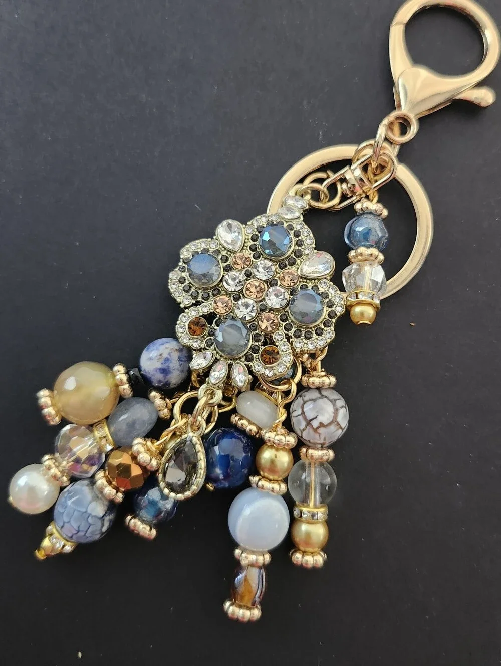 Vintage-inspired Purse Charm or Keychain Sodalite Agate Stone Handcrafted